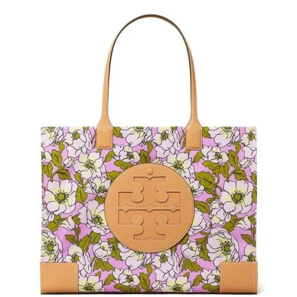 Tory Burch NWT Ella Large Nylon Shoulder Tote Aster Pink Flower - Picture 1 of 8